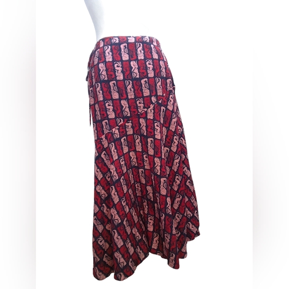 Kenzo Woman's Midnight Blue Mermaid Print Midi Wrap Skirt in Red Size US 6 - Picture 4 of 11